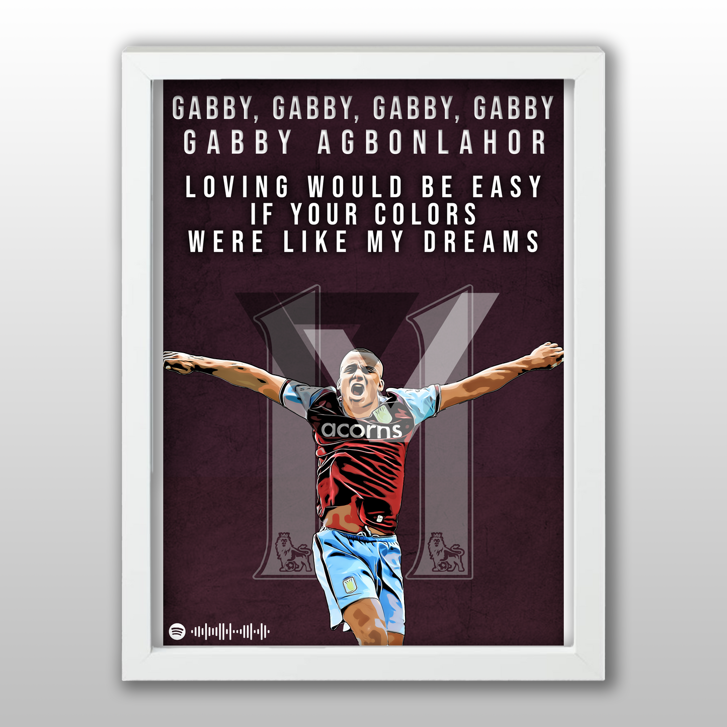 Aston Villa Song Lyric A4 Poster - "Gabby" | Football art decor