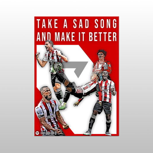Brentford Song Lyric A4 Poster - "Sad Song" | Football art decor