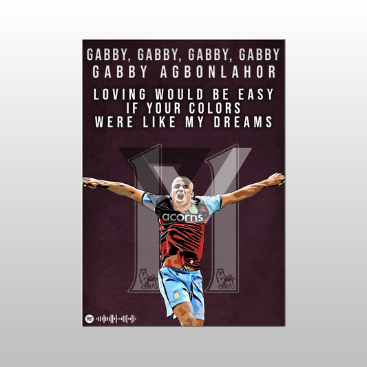 Aston Villa Song Lyric A4 Poster - "Gabby" | Football art decor