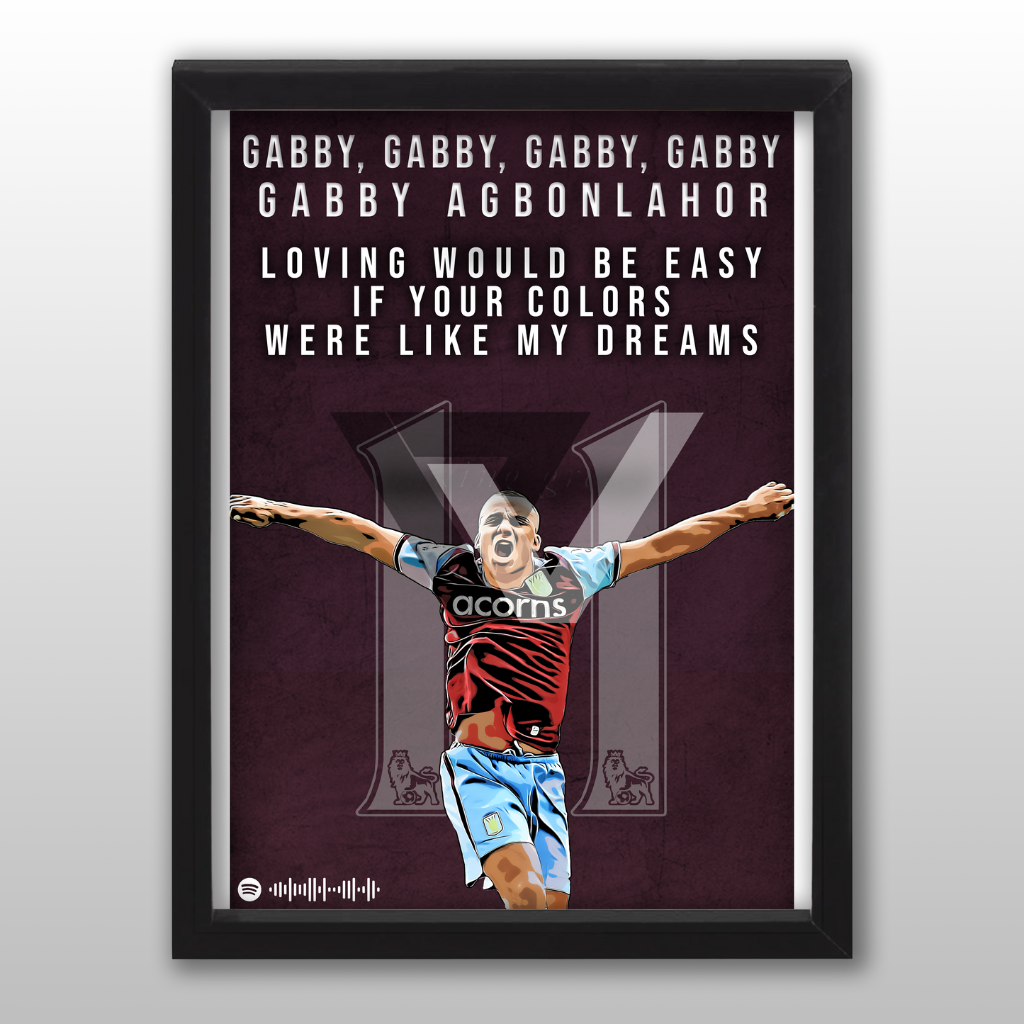 Aston Villa Song Lyric A4 Poster - "Gabby" | Football art decor