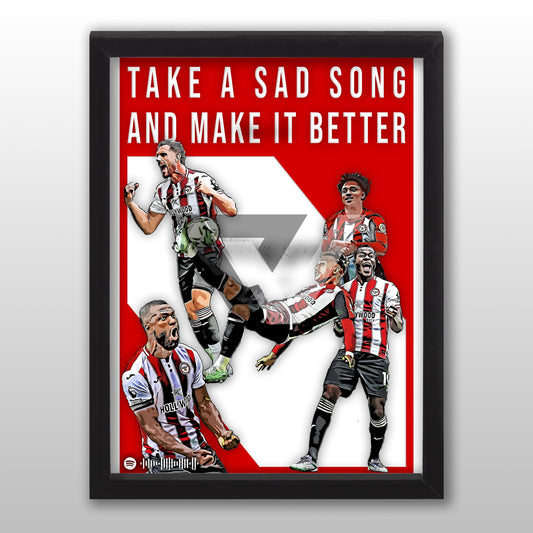 Brentford Song Lyric A4 Poster - "Sad Song" | Football art decor